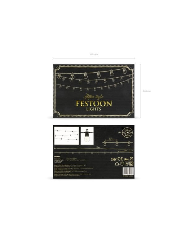 LED Festoon lights, black, 5m, doesn't contain UK plug