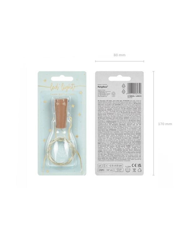 Bottle LED lights with cork, warm white, 197cm