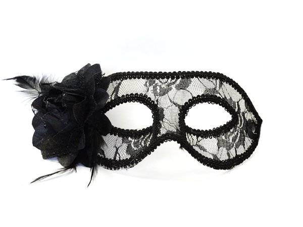 Party Mask, lace with rose, black