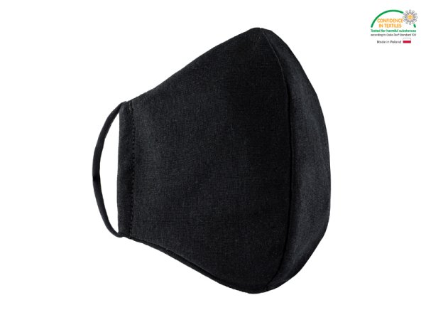 Hygienic cotton mask with silver ions, reusable, black, adult size