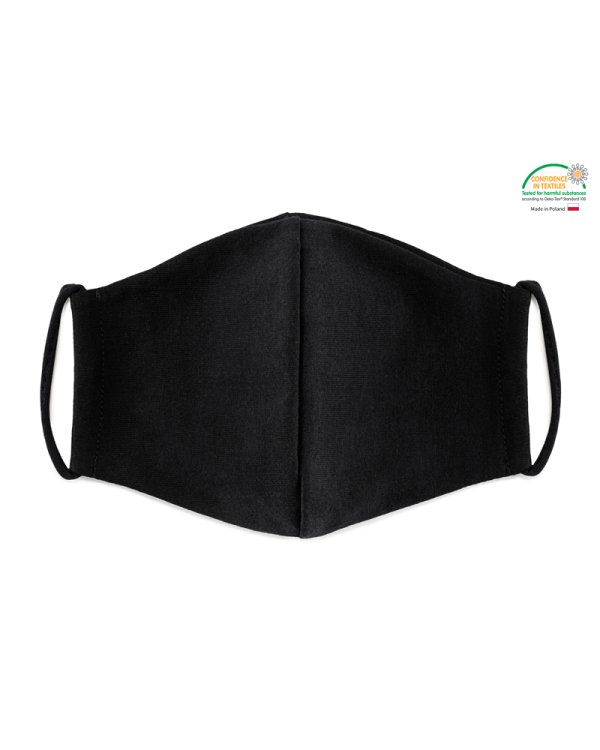 Hygienic cotton mask with silver ions, reusable, black, adult size