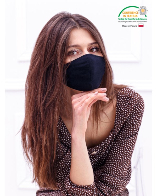 Hygienic cotton mask with silver ions, reusable, black, adult size