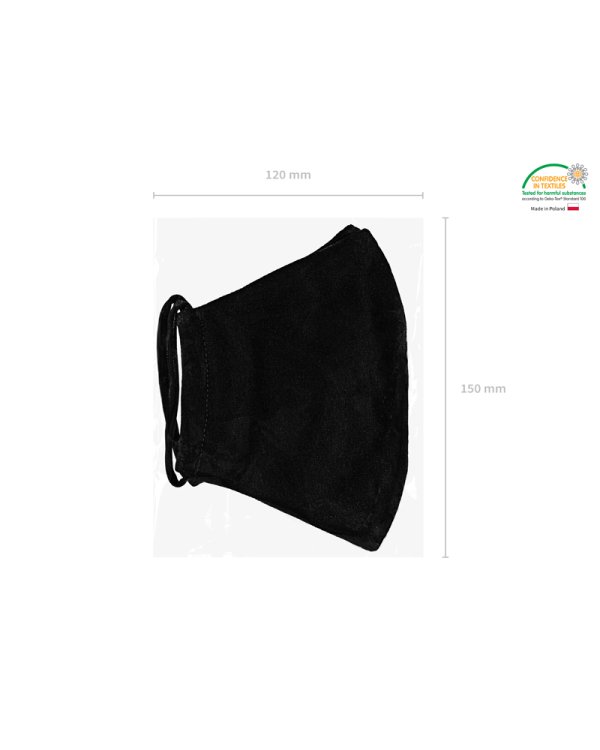 Hygienic cotton mask with silver ions, reusable, black, adult size