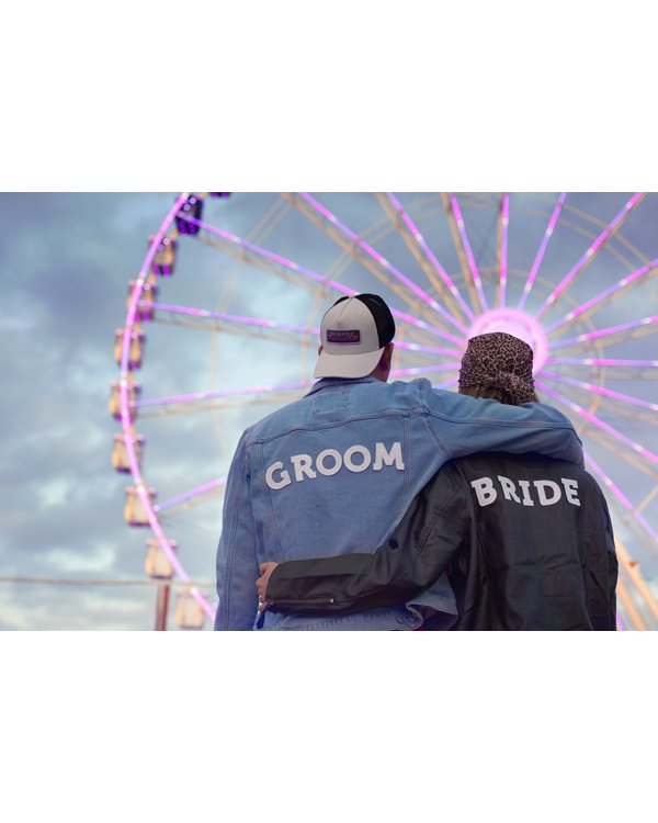 Iron on patch GROOM, white, 30x6cm