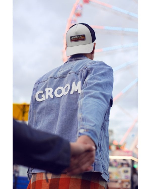 Iron on patch GROOM, white, 30x6cm