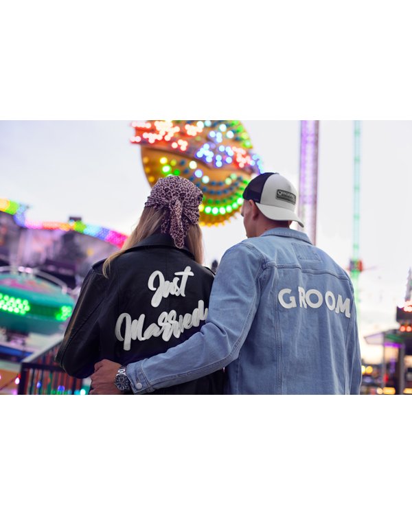 Iron on patch GROOM, white, 30x6cm