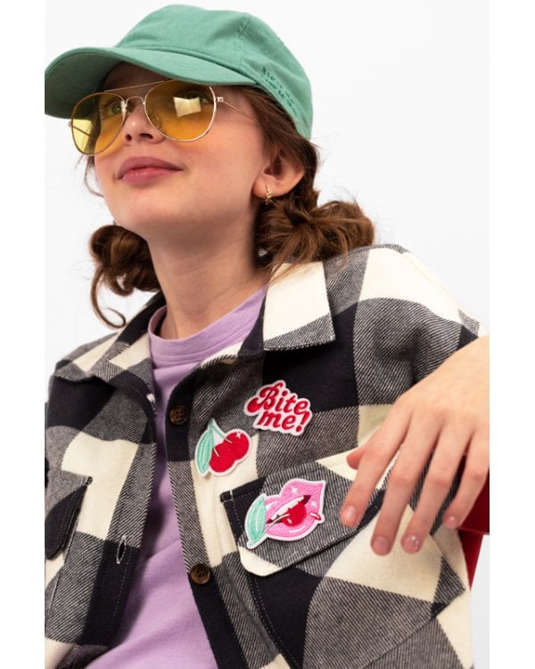 Iron on patches Bite me, mix, 4-4.5x4.5-7 cm (1 pkt / 3 pc.)