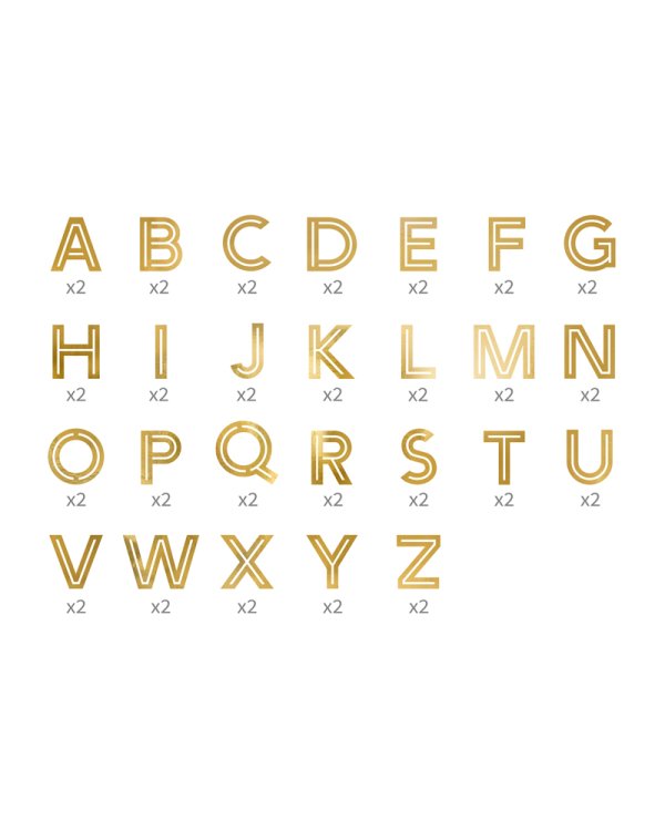 Alphabet glass stickers, gold (1 pkt / 6 pc.)
