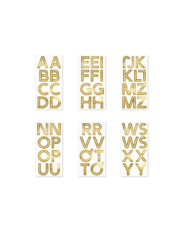 Alphabet glass stickers, gold (1 pkt / 6 pc.)