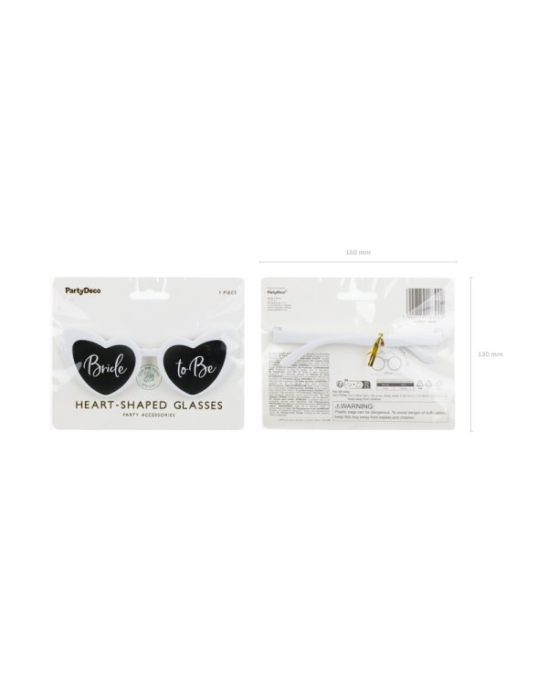 Heart-shaped glasses with ''Bride to Be'' inscription, white