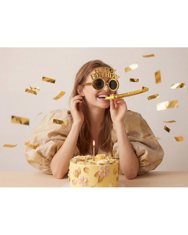 Glasses Happy Birthday, 16.5x11.5 cm, cold gold