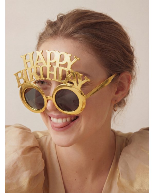 Glasses Happy Birthday, 16.5x11.5 cm, cold gold