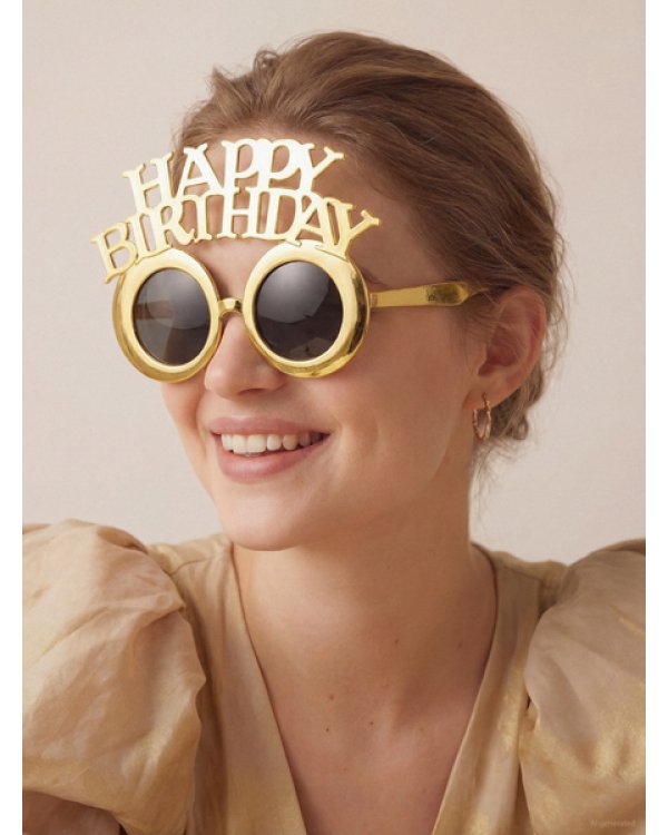 Glasses Happy Birthday, 16.5x11.5 cm, cold gold