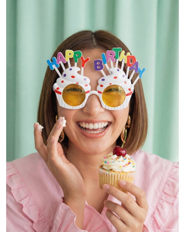 Glasses Cupcake Happy Birthday, 18.5x11.5 cm, white