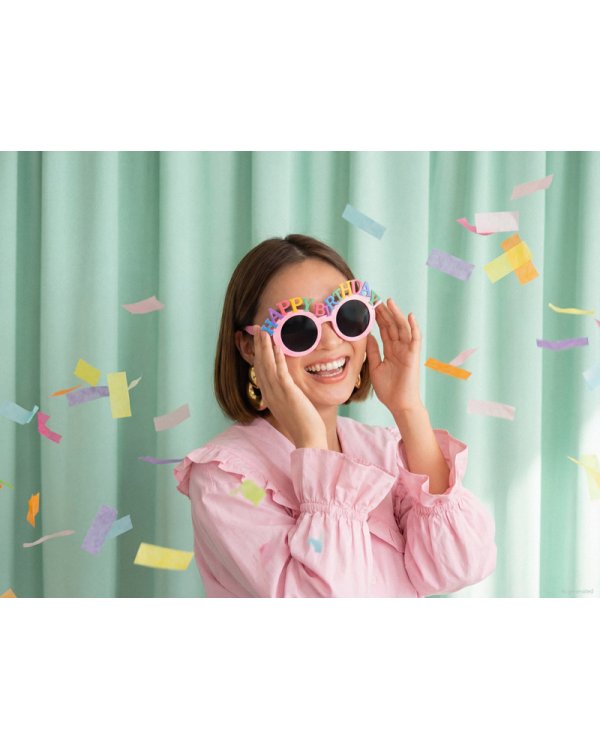 Glasses Happy Birthday, 18.5x7.5 cm, pink