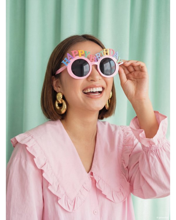 Glasses Happy Birthday, 18.5x7.5 cm, pink