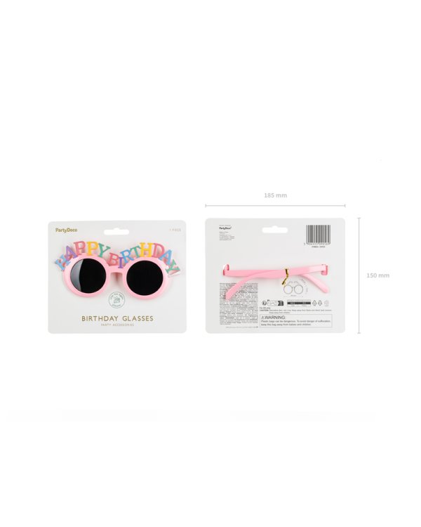 Glasses Happy Birthday, 18.5x7.5 cm, pink