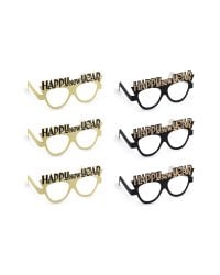 Glasses Happy New Year, 17.5x8.5 cm, black-gold (1 pkt / 3 pc.)