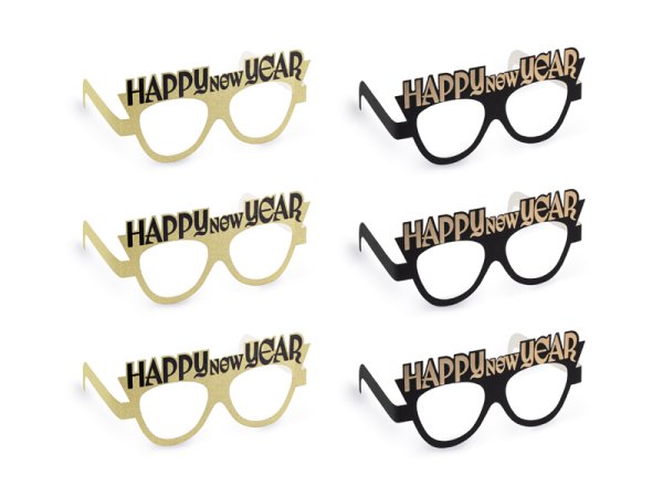Обложка книги «Glasses Happy New Year, 17.5x8.5 cm, black-gold (1 pkt / 3 pc.)»
