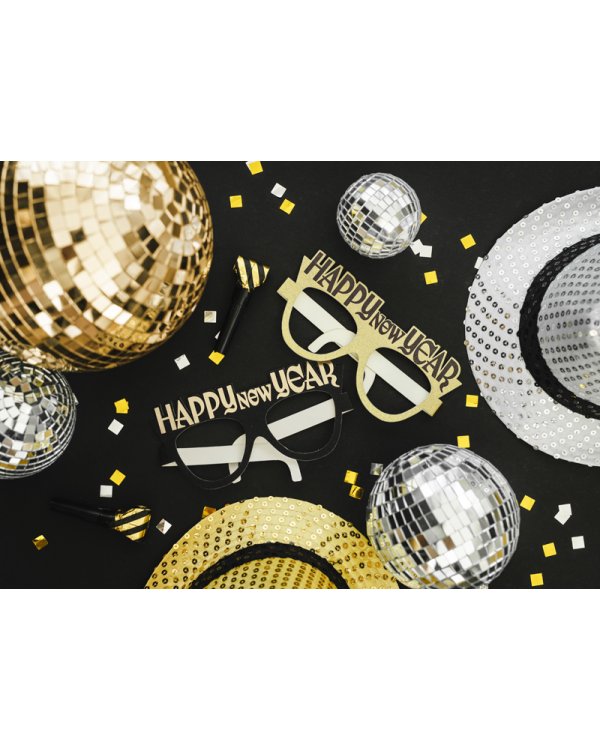 Дополнительное изображение книги «Glasses Happy New Year, 17.5x8.5 cm, black-gold (1 pkt / 3 pc.)»
