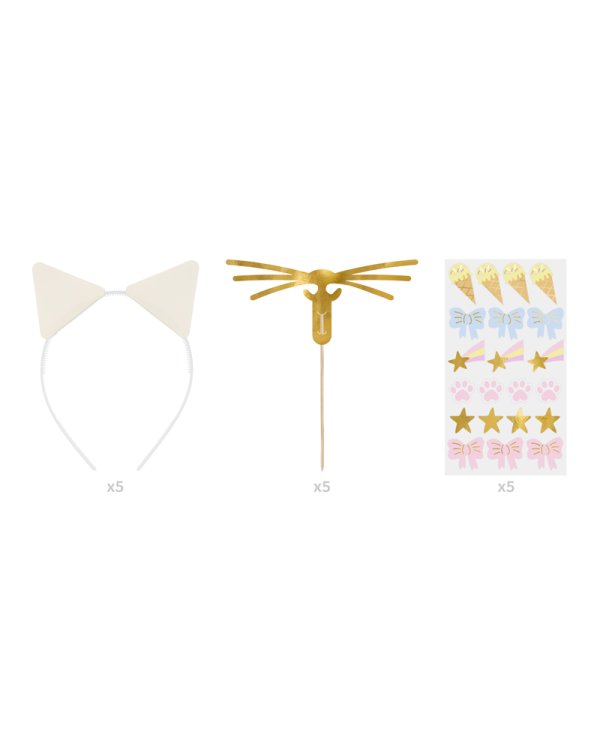Cat Ears Headband and Mustache Set with Stickers (1 pkt / 5 pc.)