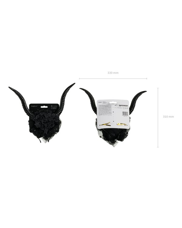 Devil Horns Headband with Tulle, 30x76 cm, Black