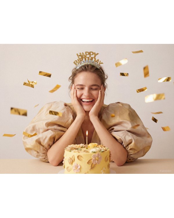 Headband Happy Birthday, 14.5x19 cm, gold