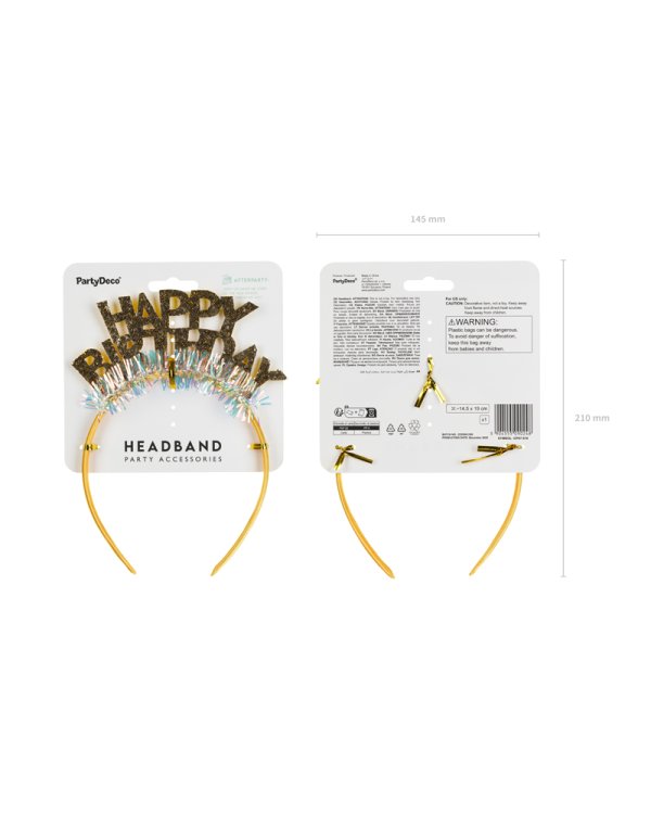 Headband Happy Birthday, 14.5x19 cm, gold