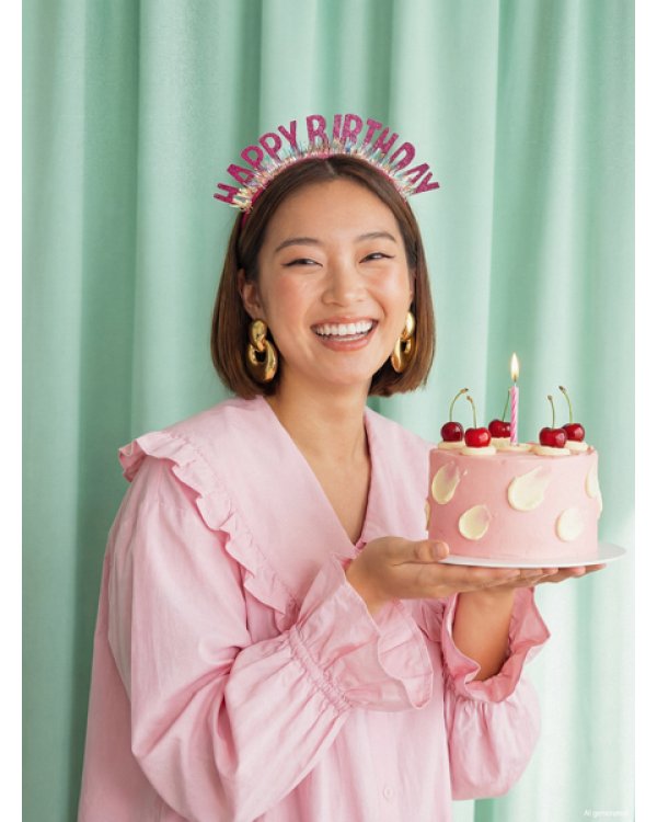 Headband Happy Birthday, 18x18 cm, pink
