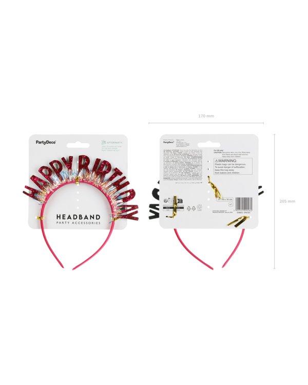 Headband Happy Birthday, 18x18 cm, pink