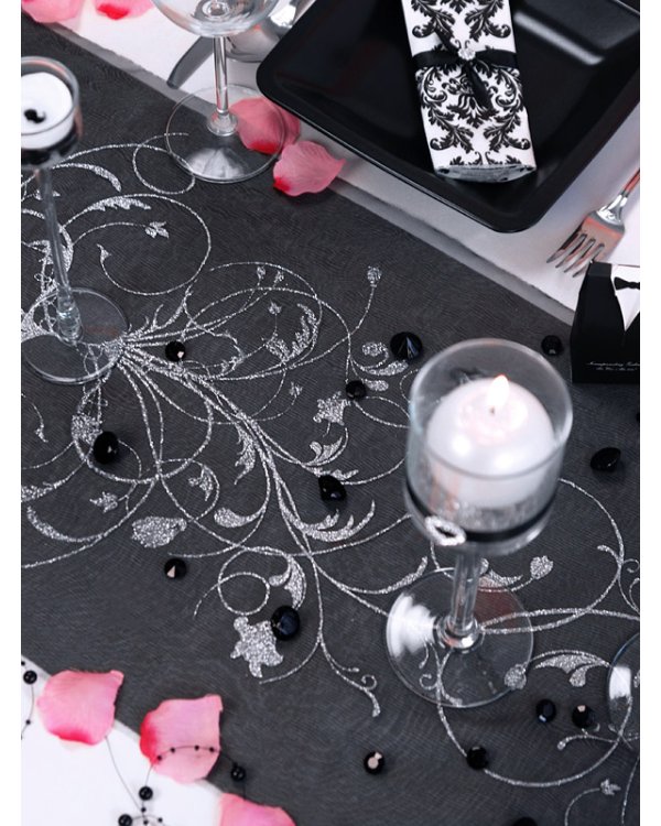 Printed Organza, black, 0.36 x 9m