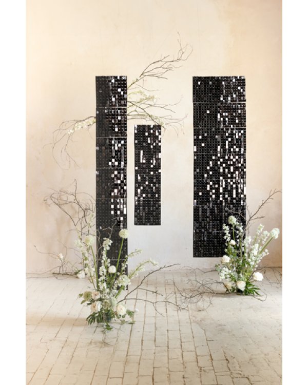 Sequin backdrop panel, square-shape, black, 30x30 cm