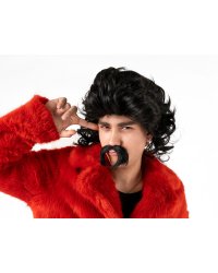 Wig, long hair and mustache, black
