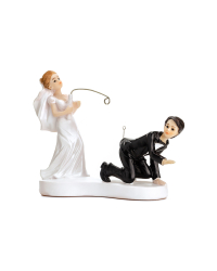 Cake Topper Newly-weds with a fishing rod, 13cm