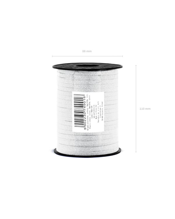 Plastic ribbon, silver, 5mm/225m