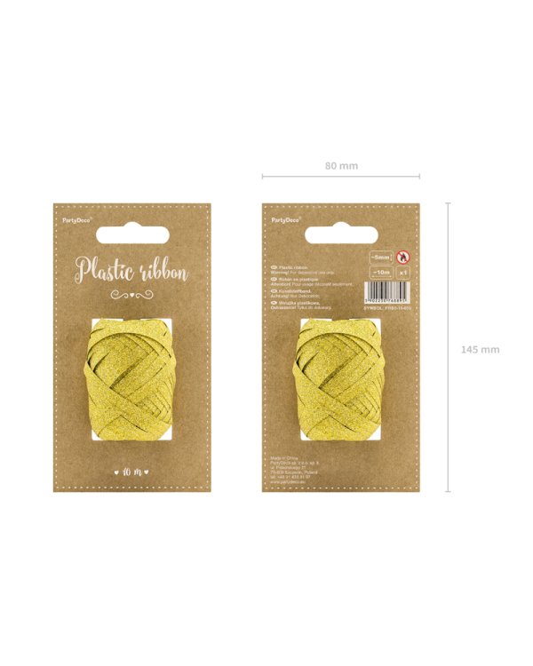 Plastic ribbon, gold, 5mm/10m