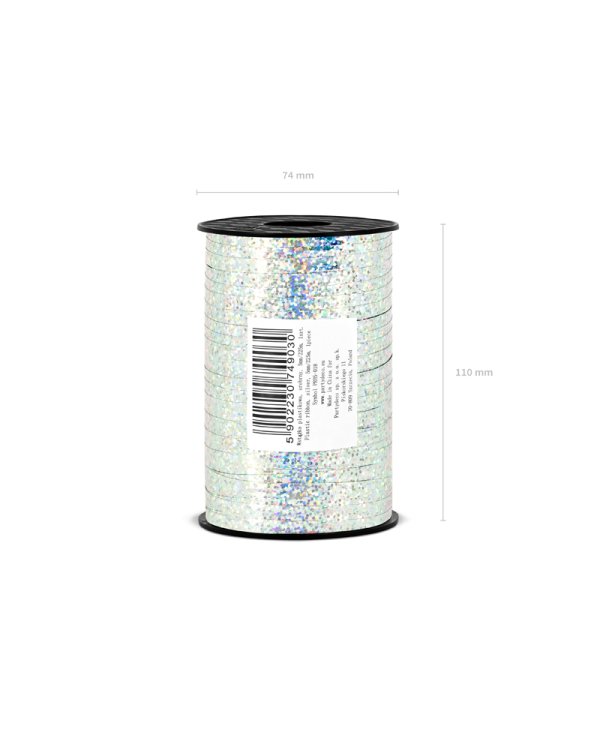 Plastic ribbon, silver, 5mm/225m