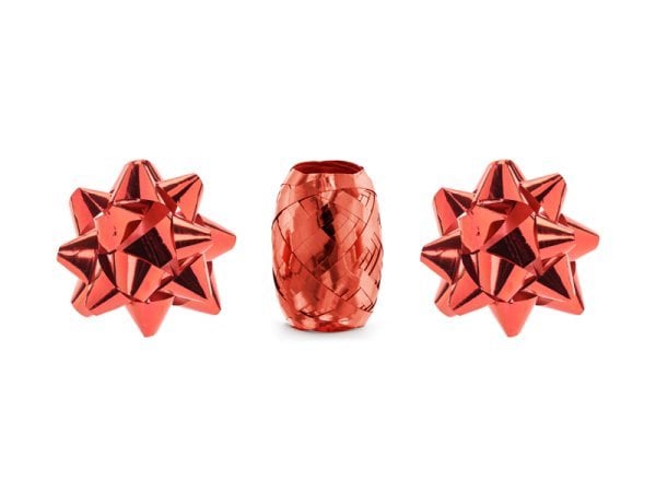 Set of ribbons and rosettes, red, mix (1 pkt / 3 pc.)