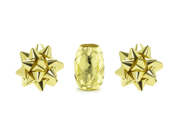 Set of ribbons and rosettes, gold, mix (1 pkt / 3 pc.)