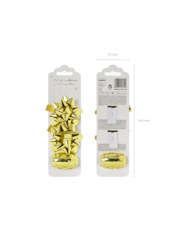 Set of ribbons and rosettes, gold, mix (1 pkt / 3 pc.)
