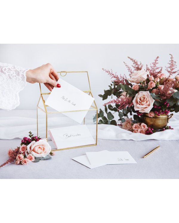Glass Gift Card Holder, gold, 13x21x21cm