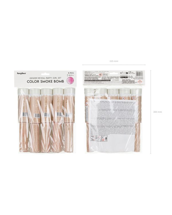 Color Smoke Bomb ''It's a Girl'', 22.5 cm, pink (1 pkt / 5 pc.)