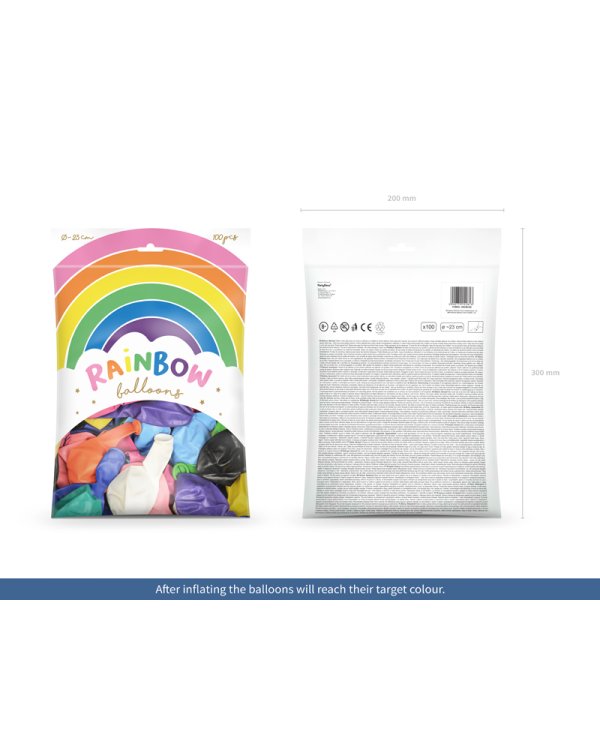 Rainbow Balloons 23cm metallic, mix (1 pkt / 100 pc.)