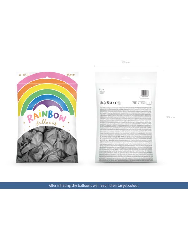 Rainbow Balloons 23cm metallic, silver (1 pkt / 100 pc.)