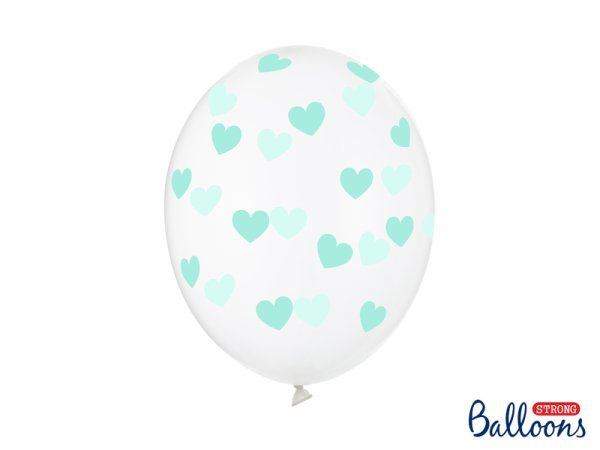 Balloons 30cm, Hearts, Crystal Clear (1 pkt / 6 pc.)