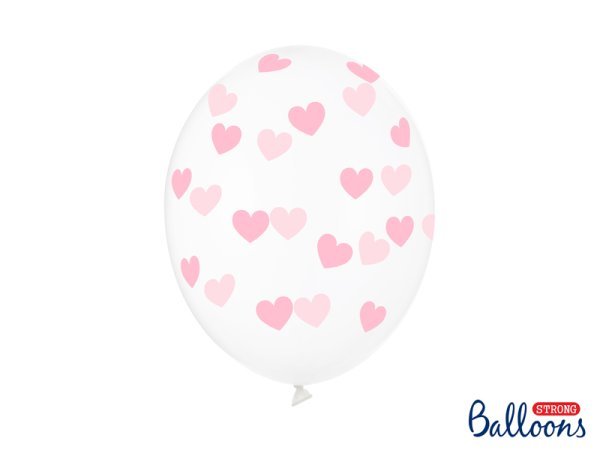 Balloons 30cm, Hearts, Crystal Clear (1 pkt / 6 pc.)