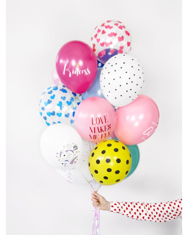 Balloons 30cm, Hearts, Crystal Clear (1 pkt / 6 pc.)