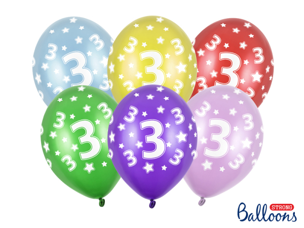 Balloons 30cm, 3rd Birthday, Metallic Mix (1 pkt / 50 pc.)