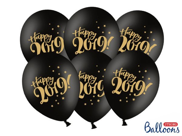 Balloons 30cm, Happy 2019!, Pastel Black (1 pkt / 50 pc.)