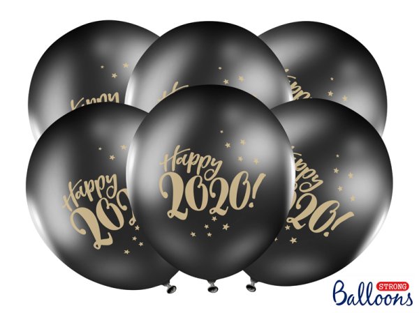 Balloons 30cm, Happy 2020!, Pastel Black (1 pkt / 6 pc.)